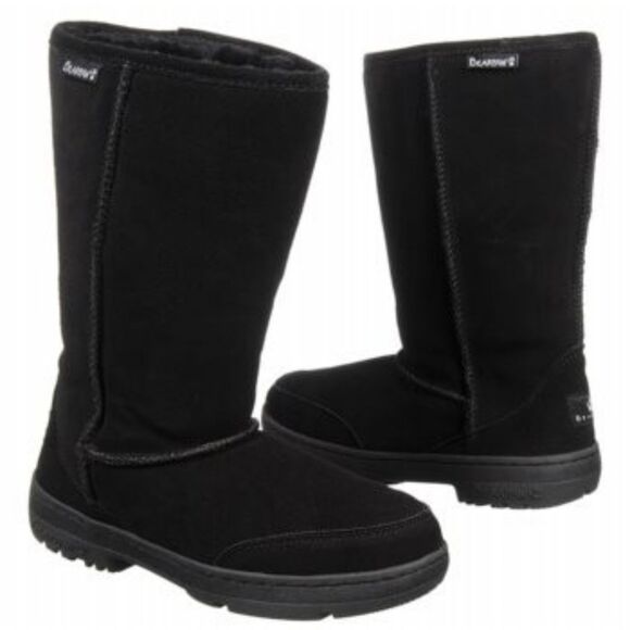 Bearpaw  Meadow 10" Black Suede Boots with Shearling Lining Size 7 - Picture 1 of 12